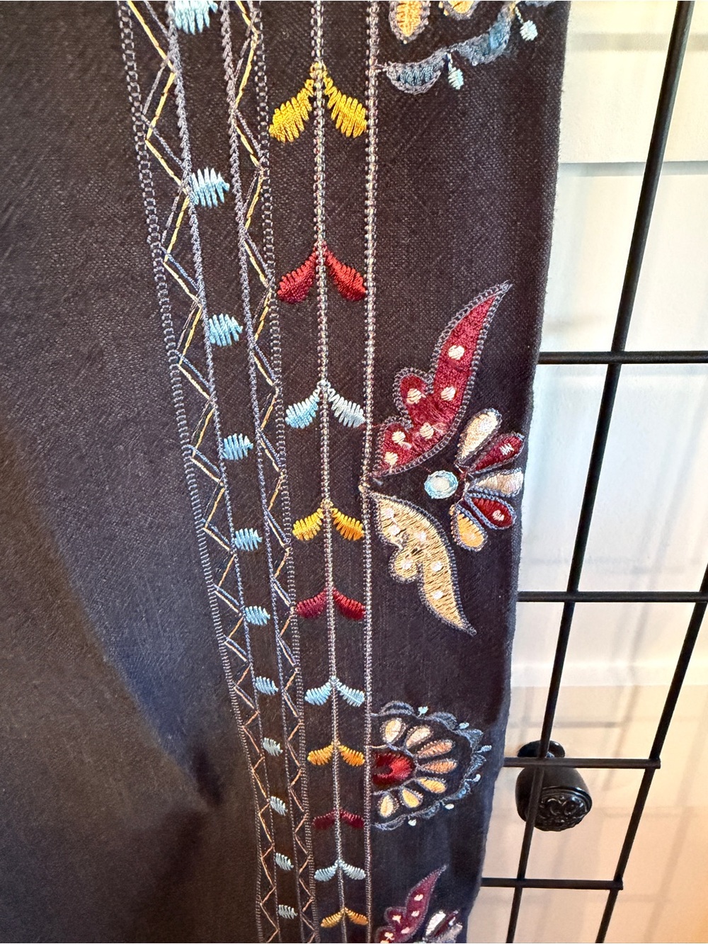 Anthropologie Embroidered Black Wide-Leg Pants - Picture 6 of 6